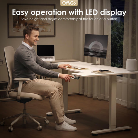 OffiGo Height Adjustable Desk, U Shaped Standing Desk with 3 Memory Presets
