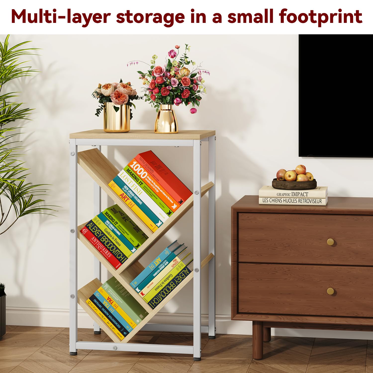 IBUYKE 5 Tier Tree Bookshelf,Small Desktop Bookshelf,Natural TBC003N