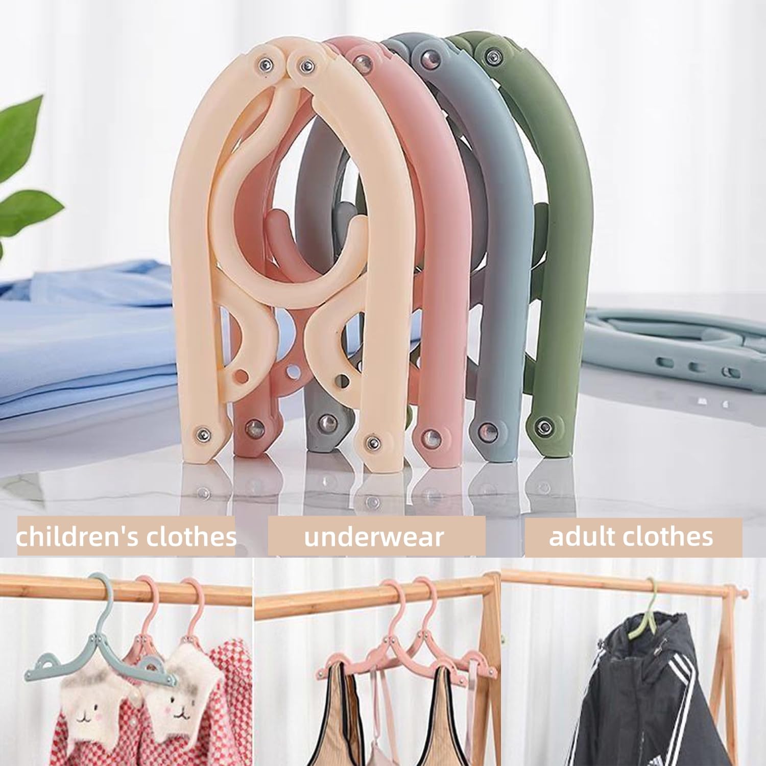 Kiswleon 28PCS Portable Travel Hangers,Four Colors Travel Coat Hangers,Plastic Travel Hanger Foldable,Folding Coat Hanger for Travelling,Foldable