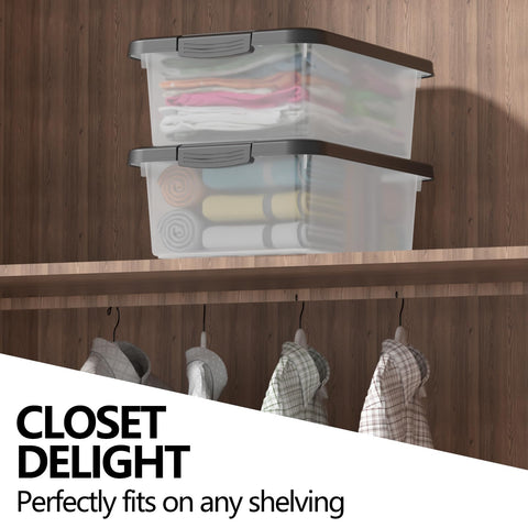 Waikhomes 16 L 2 Pack Clear Latching Storage Boxes, Plastic Stackable Storage Bin with Black Lid