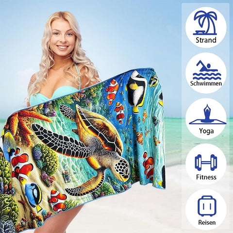 JAODFK Microfibre Beach Towel 71"X32" Quick Dry Lightweight Sand Free Extra Large Thin Towels Sea Animals Travel Essentials For Adults Womens Swim