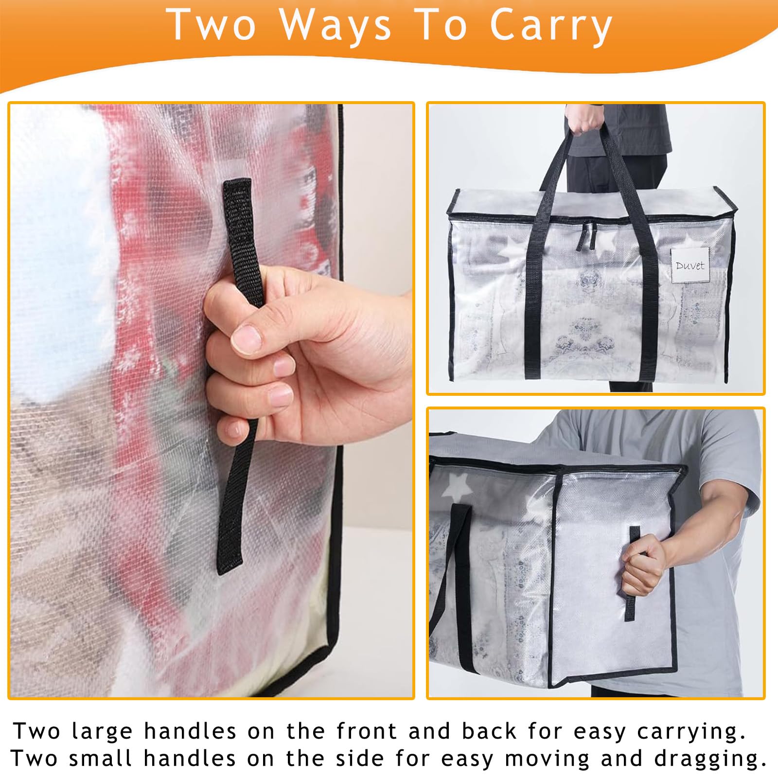 Clothes Storage Bags with Lids, 6 Pack Heavy-Duty Moving Bags for Moving, Clothes Storage, Laundry Bag, Packing, House Solutions（Transparent ）