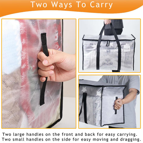 Clothes Storage Bags with Lids, 6 Pack Heavy-Duty Moving Bags for Moving, Clothes Storage, Laundry Bag, Packing, House Solutions（Transparent ）