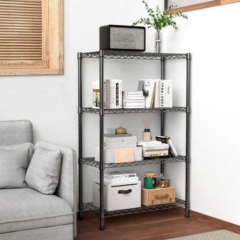 M MZG Height Adjustable Shelves,Heavy Duty Wire Pantry Shelving for Tool Sheds, Garage, and Storehouse,Metal,Black,4 tier 35 x 75 x 120.7 cm