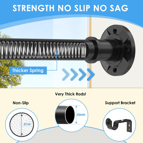 Black Shower Curtain Pole 78-283 cm, Extendable Tension Rod 28mm