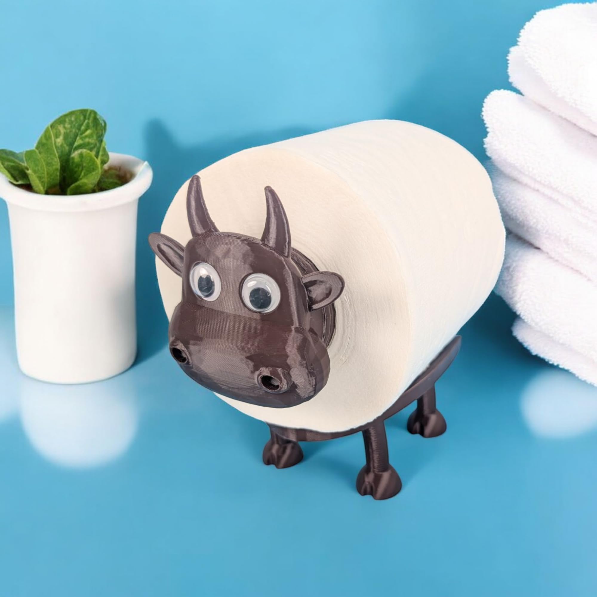 Dekorify Cow Toilet Paper Holder – Freestanding Black Toilet Roll Holder, Cute & Funny Bathroom Toilet Roll Stand