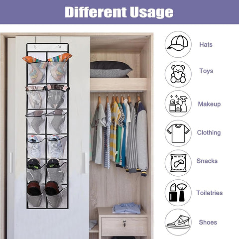 BONAVCY Over the Door Shoe Storage, Hanging Shoe Rack with 12 Mesh Pockets