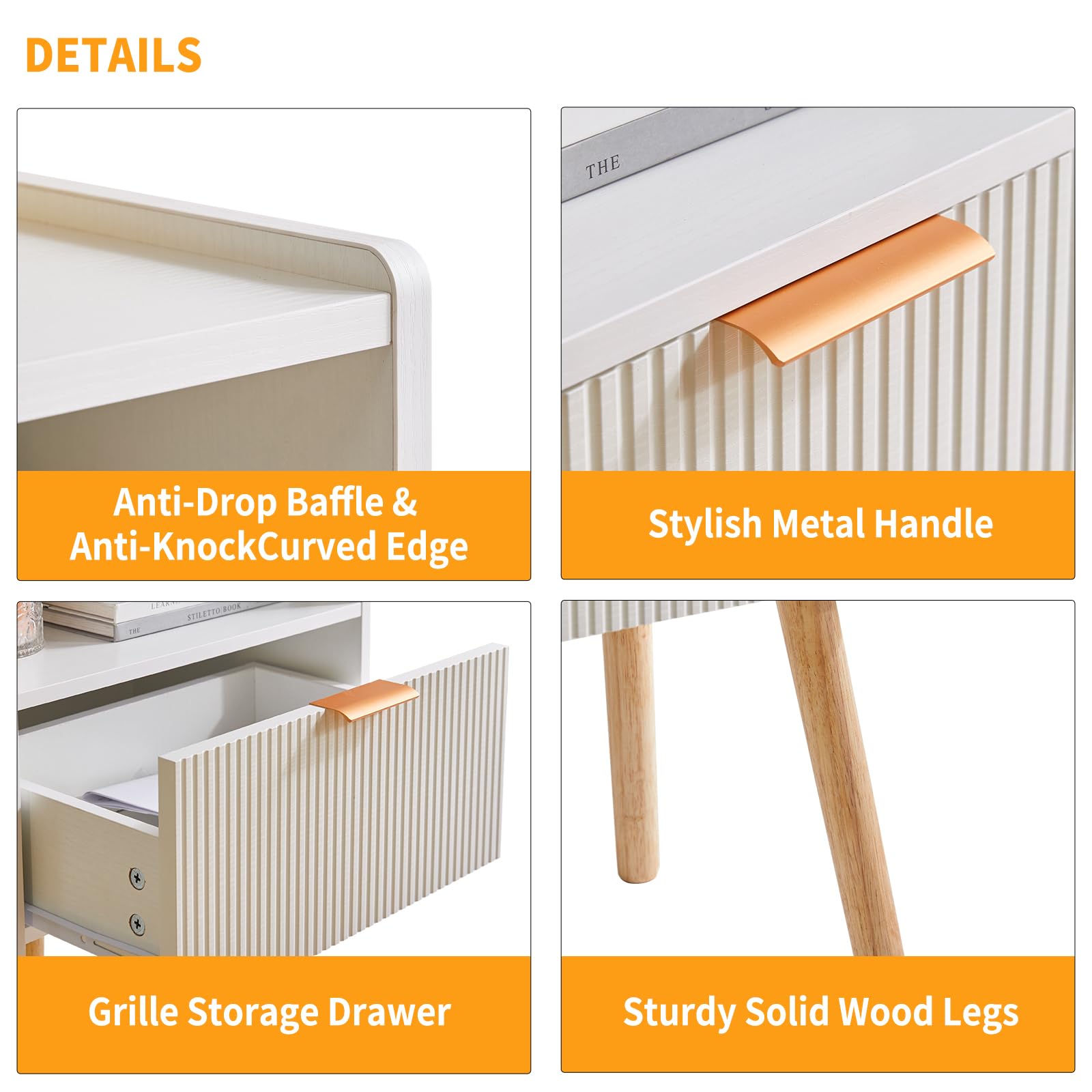 Aibiju Modern Nightstand, Bedside Tables with Drawer, 2-Tier Night Table, Mid Century Nightstands with Open Storage Shelf