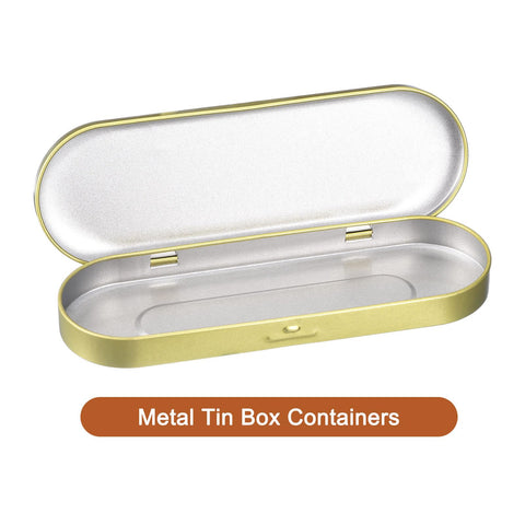 sourcing map 1 Pcs Metal Tin Box Container, 6.9x2.4x0.7 Inch Oval Empty Hinged Lid Box Mini Portable Storage Containers for Candy Drawing Pin Crafts
