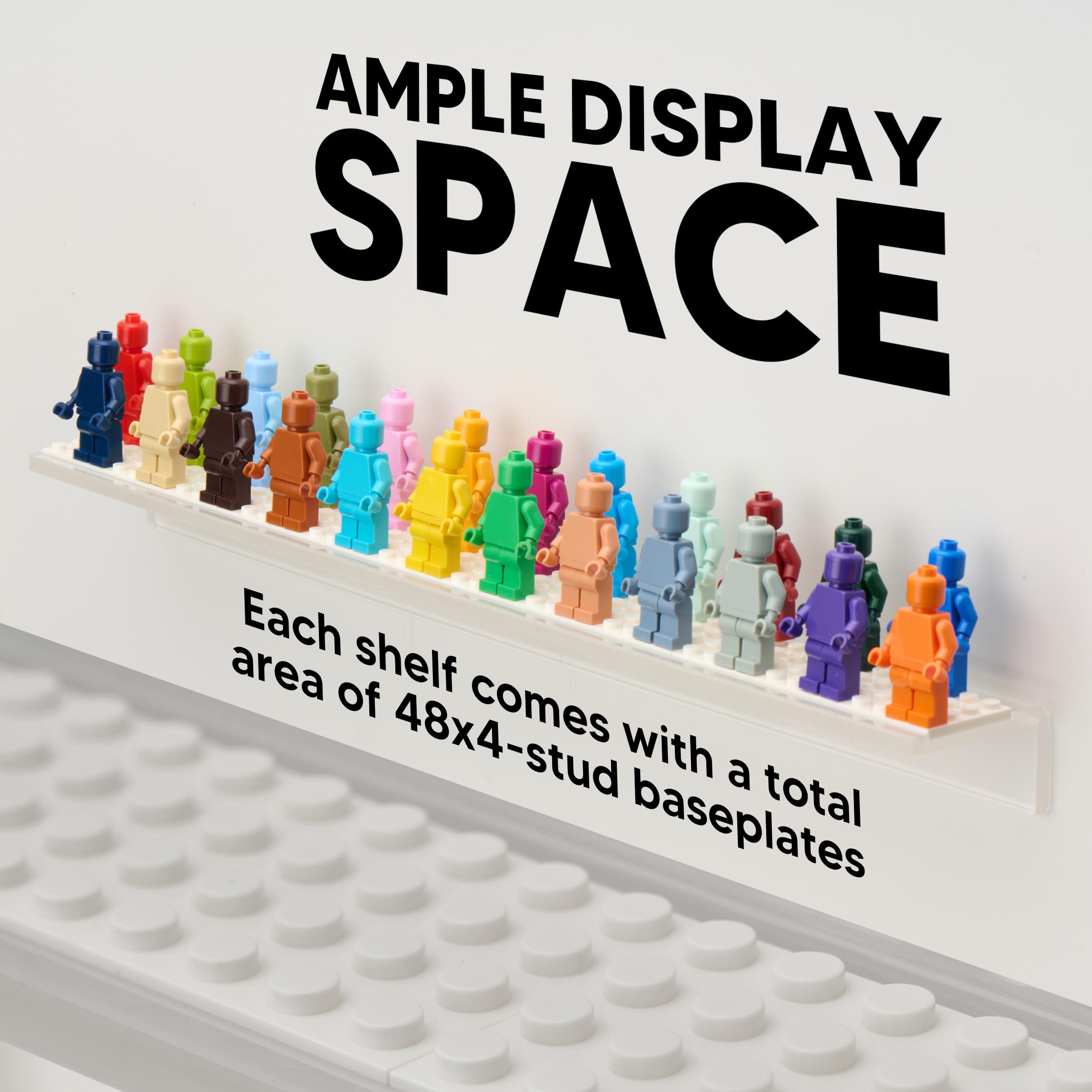 Tapeera 3-Pack Minifigure Display Shelves Compatible with LEGO, Acrylic Floating Shelf with Baseplate Studs