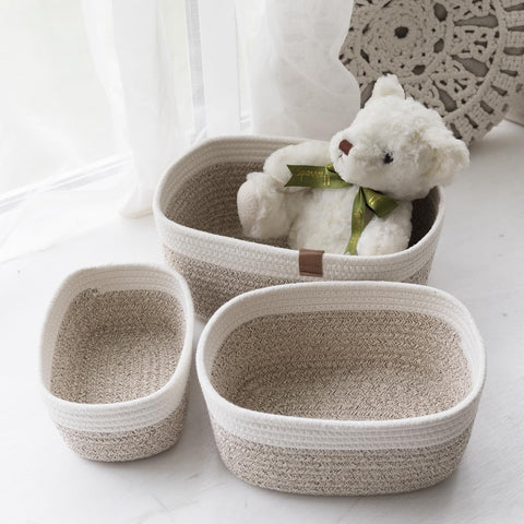 LA JOLIE MUSE Small Cotton Woven Storage Baskets, White & Desert, 3 Pack