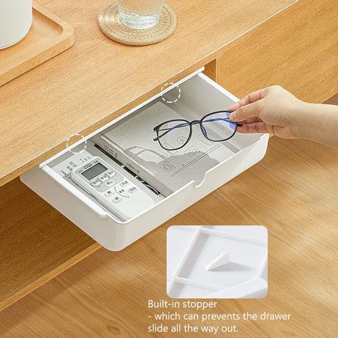 Poeland Under Desk Drawer Self-Stick Storage Organizer for Office Home School Large Size White
