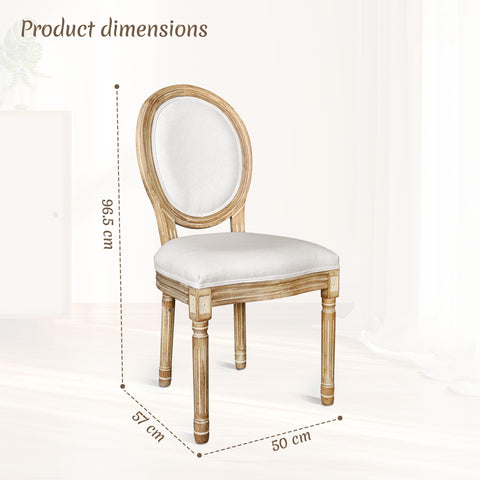 BonVache Cream Dining Chairs Set of 2, Upholstered Linen Vanity Chair with Oval Birch Backrest