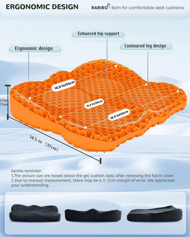 Extra19.7" Honeycomb Gel Seat Cushion, Pressure Relief for Long Sitting