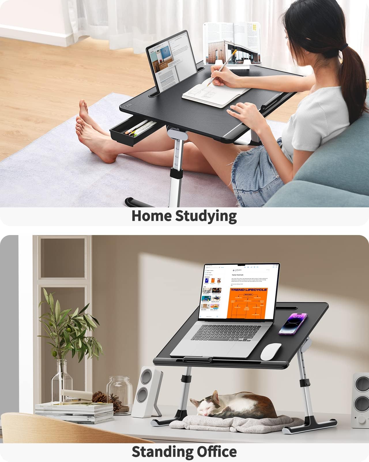 SAIJI Laptop Bed Tray Desk, X-Large Adjustable Laptop Table (Black)