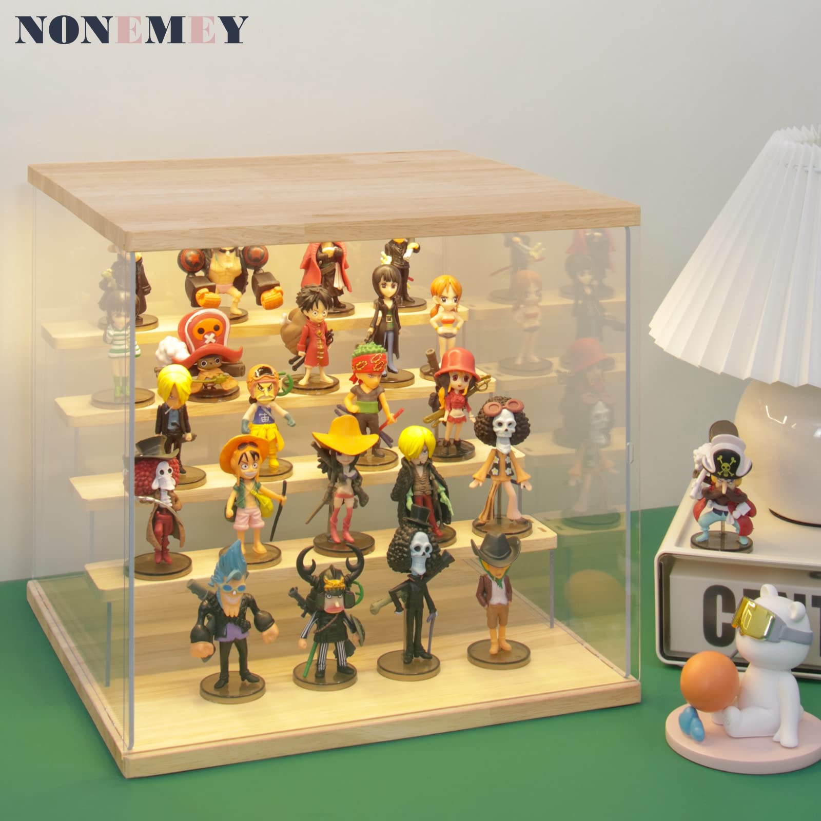 NONEMEY Clear Acrylic Display Case Stand with LED Light 2/3/4/5/6 Tier Storage Box Showcase Dustproof Organizer Box for Collectibles