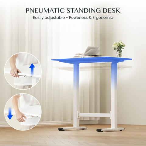 FLEXISPOT Small Standing Desk 80×50cm with Wheels, Pneumatic Height Adjustable Rolling Laptop Table, Mobile Bedside Workstation, White