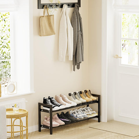 2 Tier Expandable Shoe Rack, Adjustable Metal Shoe Storage Organizer