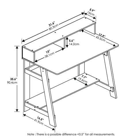 Furinno Simplistic A Frame Computer Desk, Study Desk, Writing Desk, Espresso