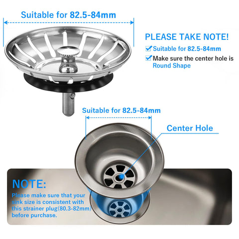 Upgraded Kitchen Sink Plug Strainer Stainless Steel Strainers Sink Plugs Replacement Drain Stopper for Food/Hair Catcher