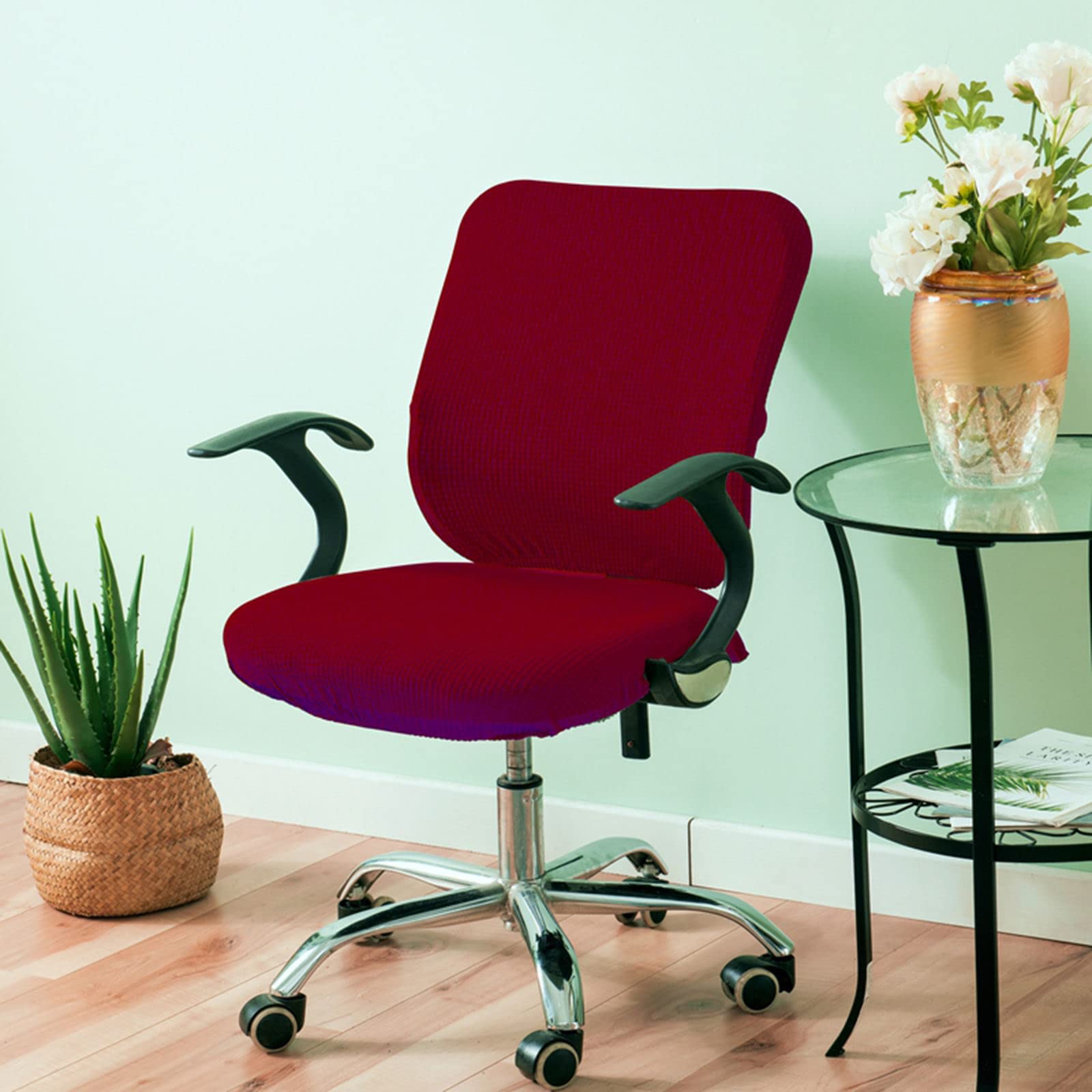 Fenteer Stretch Office Covers Seat Cover Slipcover Desk Seat Cushion Protectors for Computer, Wine Red
