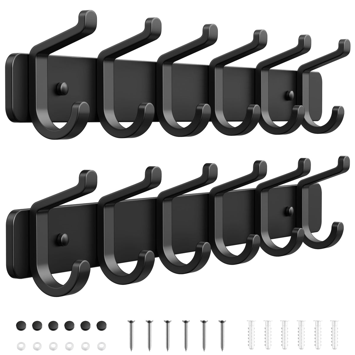 Coat Rack Wall Mount Heavy Duty, Wall Coat Hanger with Hooks, Black 2 Pack