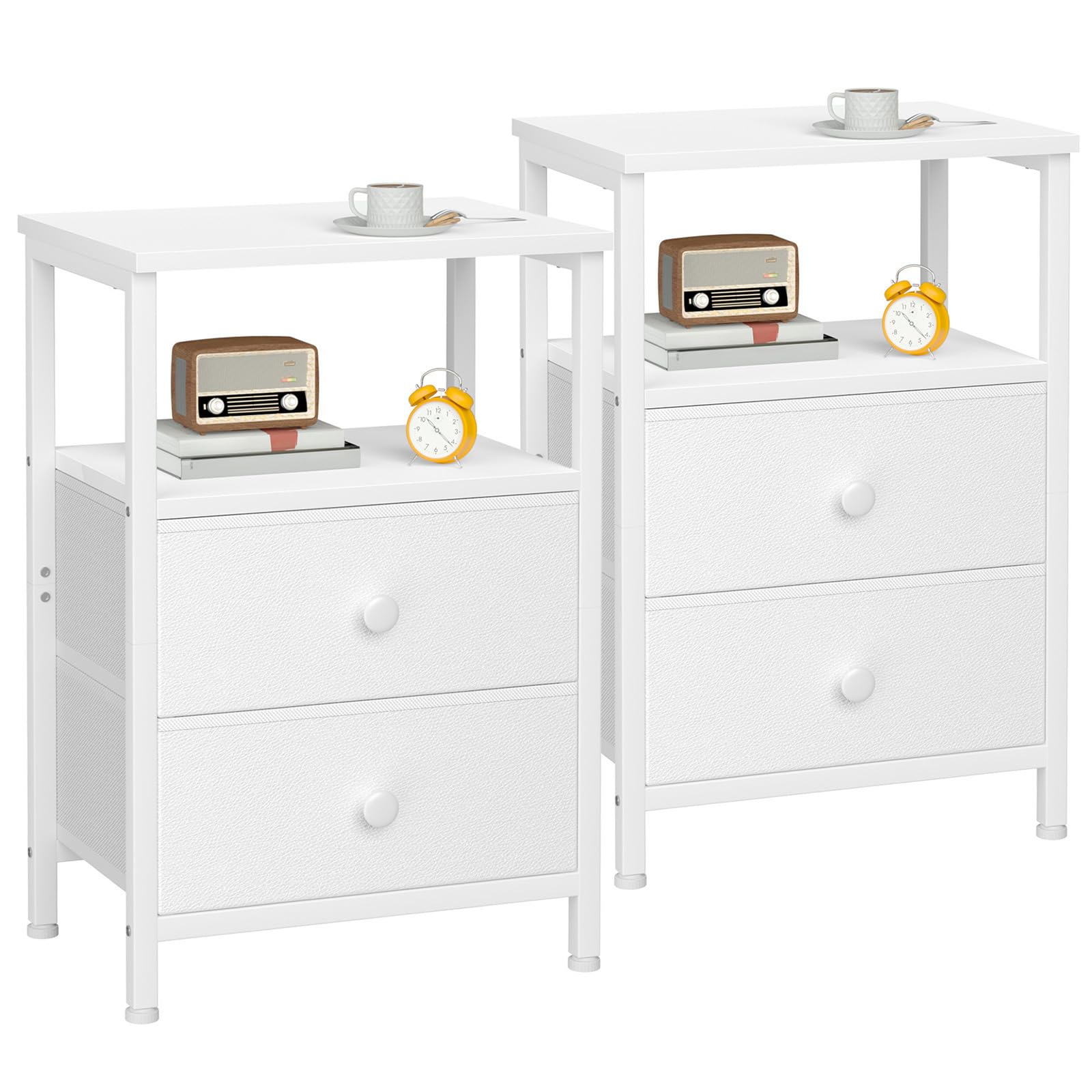 LOAKEKEL Bedside Table, Side Tables Set of 2 with 2 Fabric Drawers