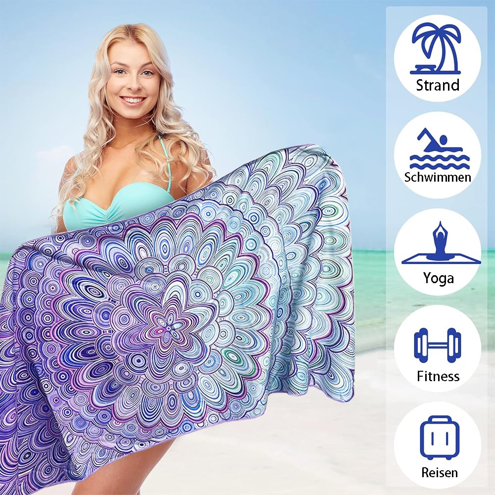 JAODFK Microfibre Beach Towel 71"X32" Quick Dry 2 Pcs Lightweight Sand Free Extra Large Thin Mandela Towels Travel Essentials For Adults Womens Swim