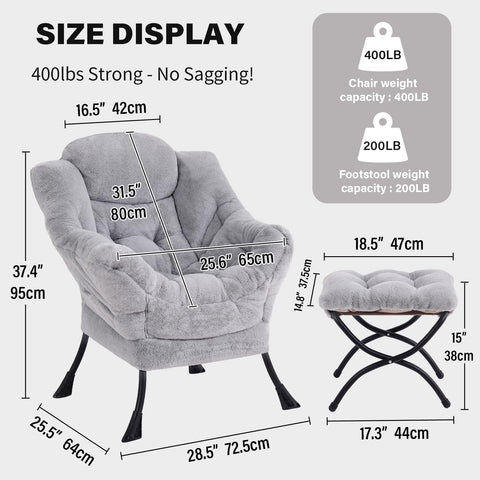 YOTATING Comfy Armchair with Footstool, Lazy Chair with Ottoman Leisure Accent Chair Relax Lounge Chair with Armrests & Side Pocket for Living Room