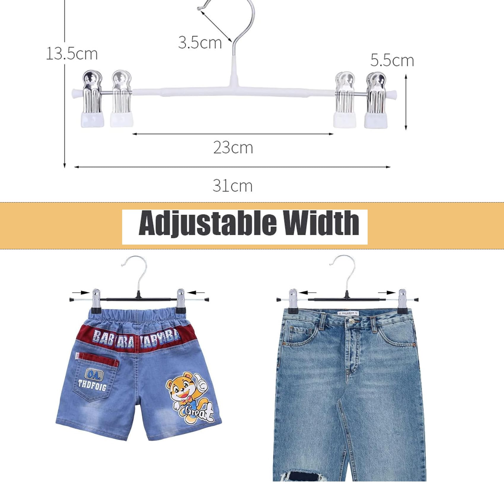 10Pack Trouser Hangers -Skirt Hangers with Adjustable Non Slip Clips Strong Chrome- Space Saving Pant Hangers,Heavy Duty Metal Hangers for Shorts