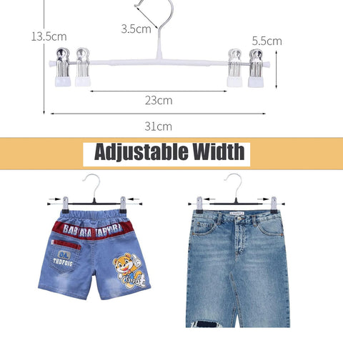 10Pack Trouser Hangers -Skirt Hangers with Adjustable Non Slip Clips Strong Chrome- Space Saving Pant Hangers,Heavy Duty Metal Hangers for Shorts