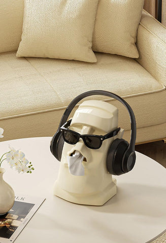 Hosoncovy Moai Tissue Box Holder Stone Face Easter Island Napkin Tissue Holder Box for Home Living Room Bathroom Kitchen Office Bar (White)