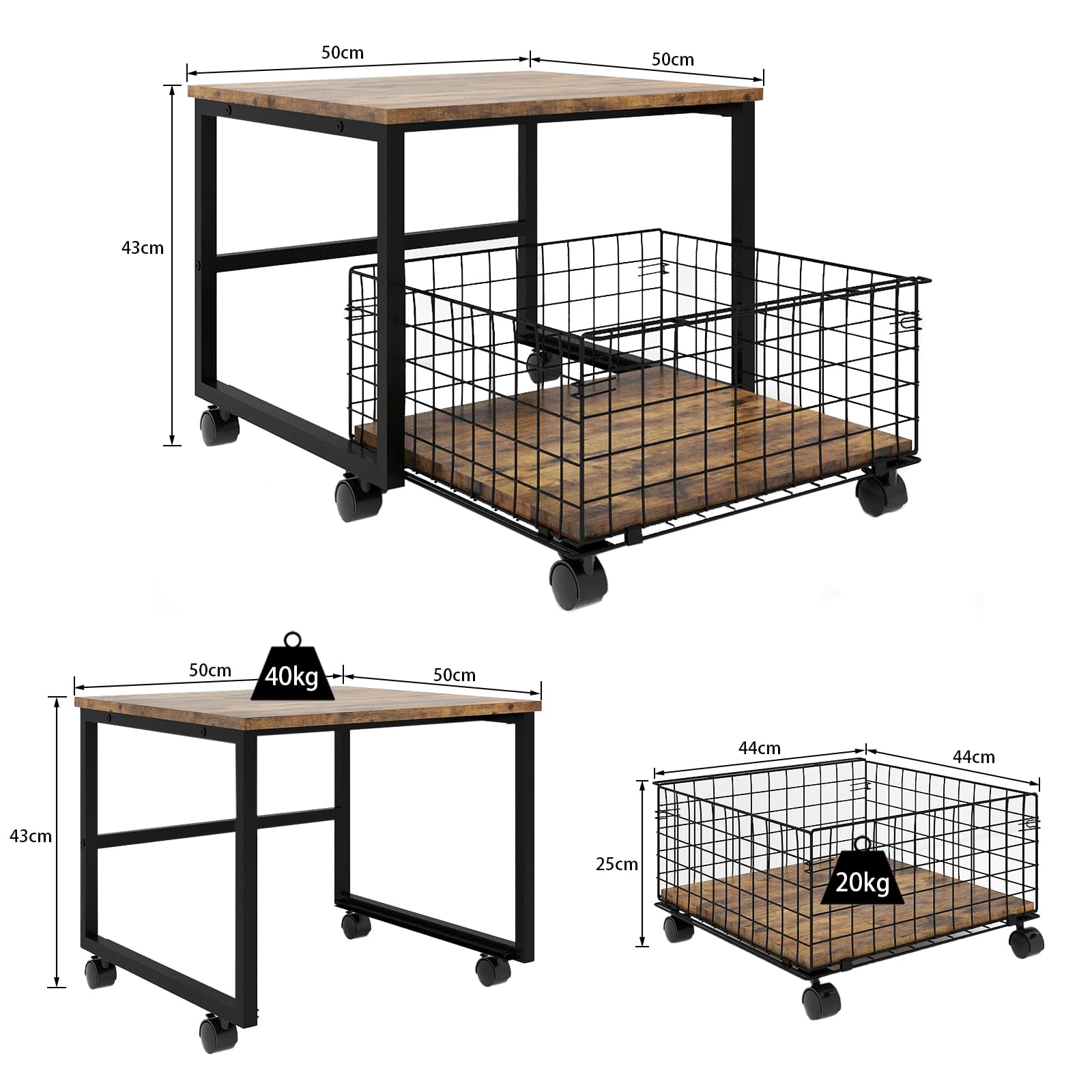 PUNCIA Mobile Mini Fridge Stand with Large Capacity Storage Portable Refrigerator Table with 4 Lockable Wheels Appliance Platform Table with Drawer
