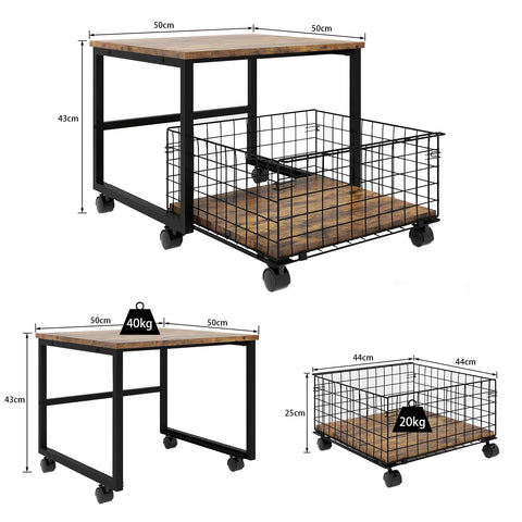 PUNCIA Mobile Mini Fridge Stand with Large Capacity Storage Portable Refrigerator Table with 4 Lockable Wheels Appliance Platform Table with Drawer