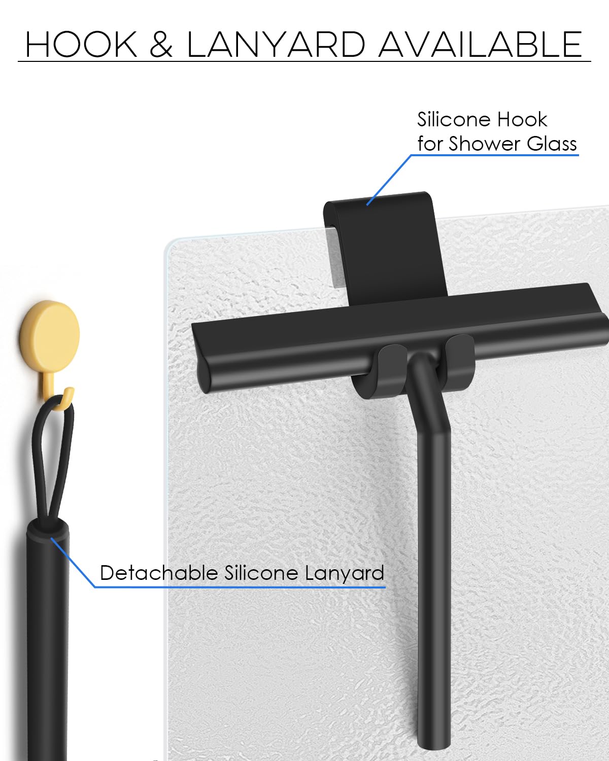 BROTOU Silicone Shower Squeegee with Hook & Lanyard, Window Glass Scraper, Mirror Screen Wiper Blade, Multi Cleaner Tool for Bathroom, Door