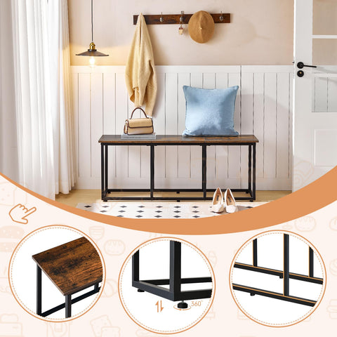 HOOBRO 120 cm Dining Bench, Industrial Indoor Kitchen Bench Seat, Easy Assembly, for Kitchen, Entryway, Bedroom, Rustic Brown and Black EBF45CD01