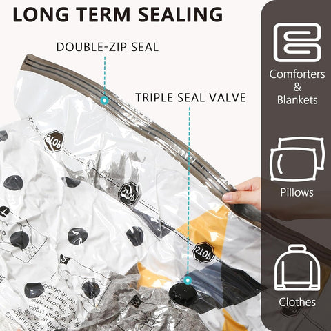 Vacuum Storage Bags 8 Small, Space Saver Bags with Travel Hand Pump, Compression Seal Bags for Clothes, Duvets
