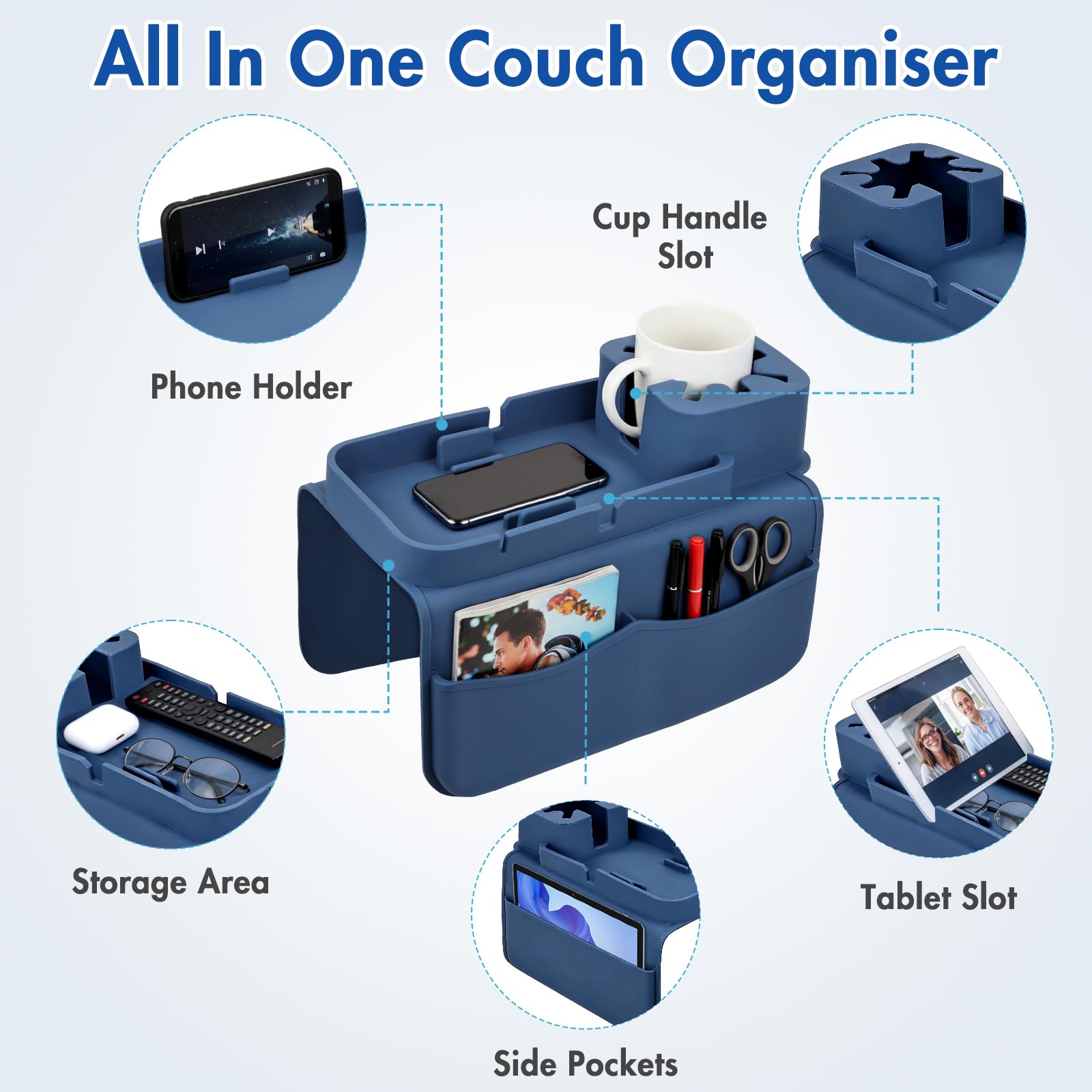Foyucool Silicone Sofa Arm Tray, Anti-Slip Couch Cup Holder & Sofa Caddy