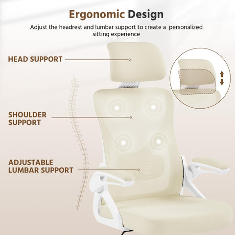 Yaheetech Ergonomic High Back Padded Office Chair with Lumbar Support Beige