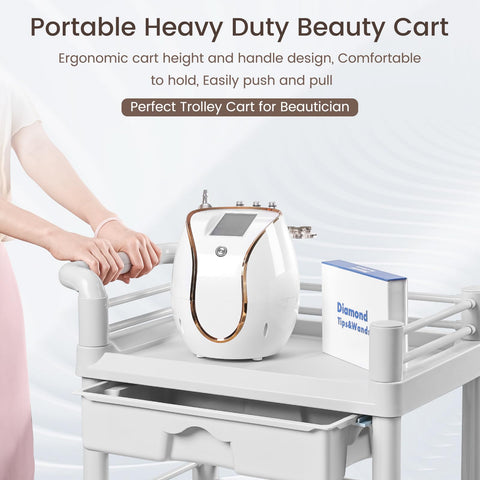 iklestar Beauty Trolley Cart, 3 Tier Trolley on Wheels with Bucket and Big Drawer