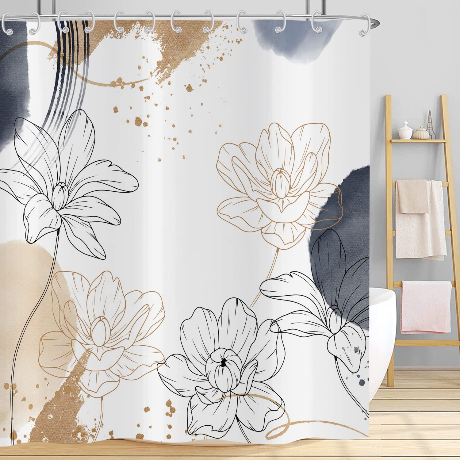 Hnmdmyi Boho Shower Curtain 180x180, Abstract Floral Shower Curtains Mid Century Modern Geometric Minimalist Aesthetic Art Bathroom Curtains