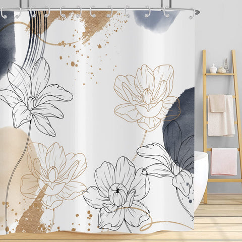 Hnmdmyi Boho Shower Curtain 180x180, Abstract Floral Shower Curtains Mid Century Modern Geometric Minimalist Aesthetic Art Bathroom Curtains
