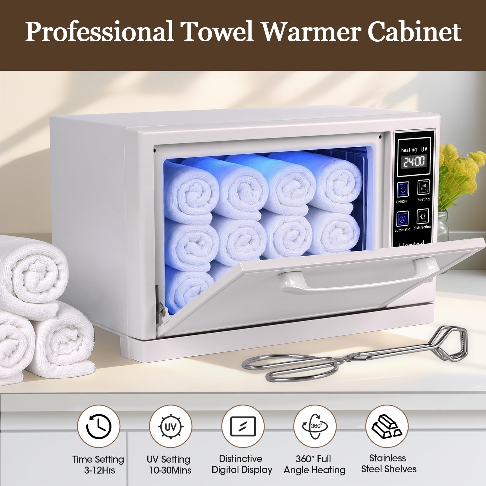 HomdMarket 5.5L Hot Towel Warmer Cabinet with UV Light Function - White