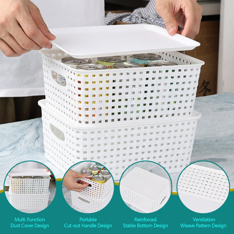 Obstnny Lidded Storage Basket Set of 6, Small Kitchen Cupboard Baskets