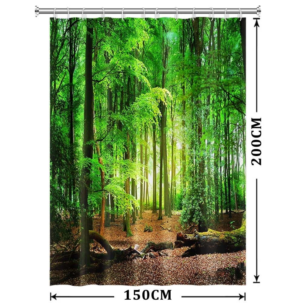 Xiaoterna Spring Shower Curtain Nature Landscape 3D Scenery Bathroom Curtain Deciduous Forest Bathroom Curtain Tropical Rainforest Shower Curtain