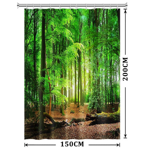Xiaoterna Spring Shower Curtain Nature Landscape 3D Scenery Bathroom Curtain Deciduous Forest Bathroom Curtain Tropical Rainforest Shower Curtain