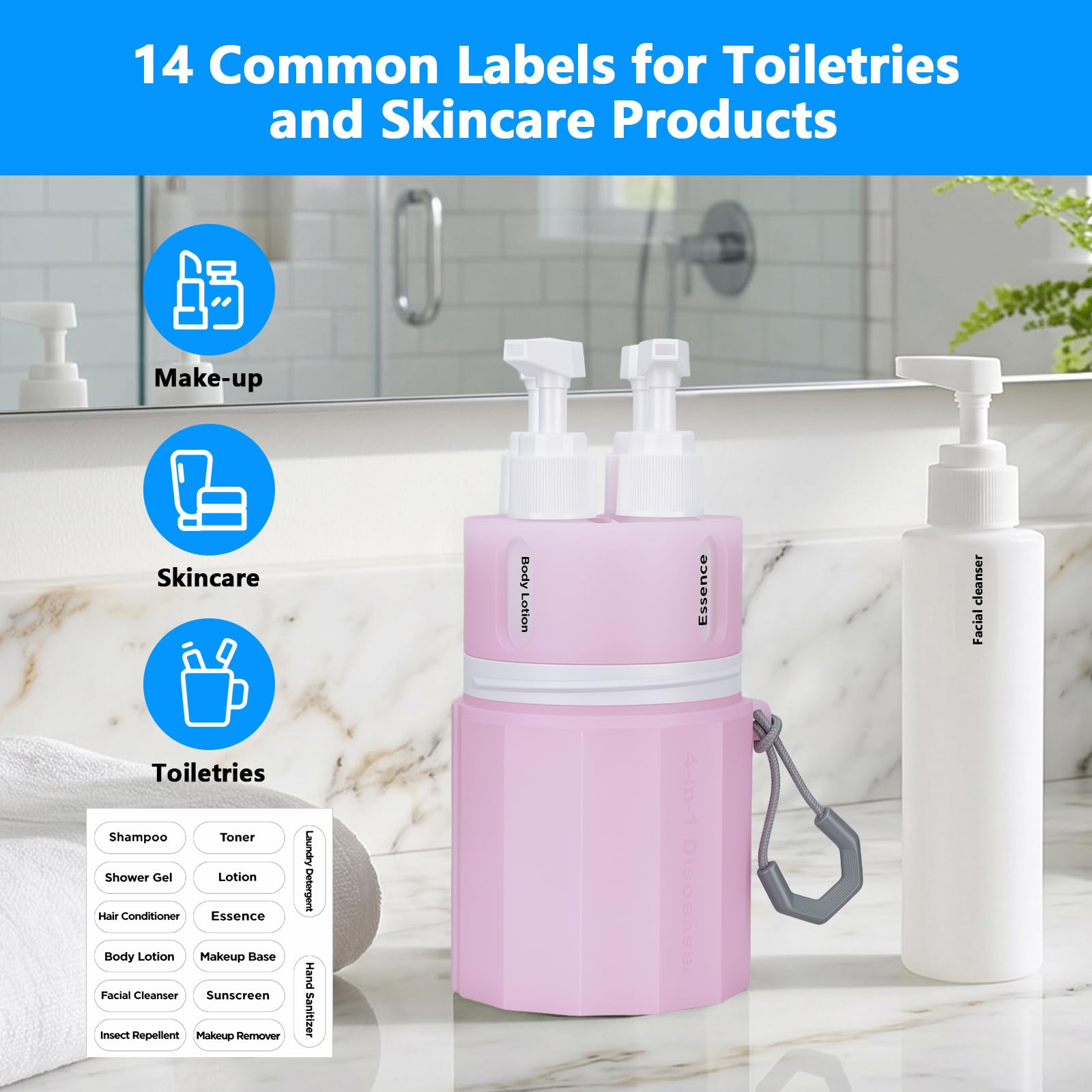 Yotako 4 in 1 Travel Dispenser with Suction Cup, TSA Leak Proof Silicone