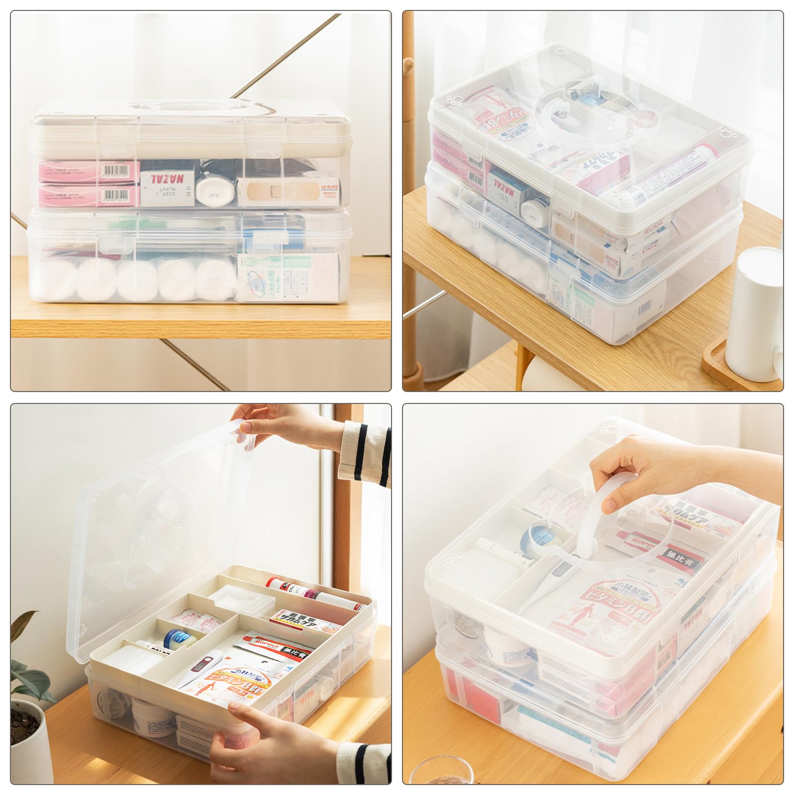 Craft Storage Box Clear Craft Stackable Large Sewing Box with 7 Compartment Tray Large Capacity for Medications, Sewing Supplies