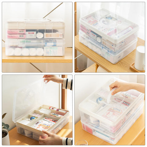 Craft Storage Box Clear Craft Stackable Large Sewing Box with 7 Compartment Tray Large Capacity for Medications, Sewing Supplies