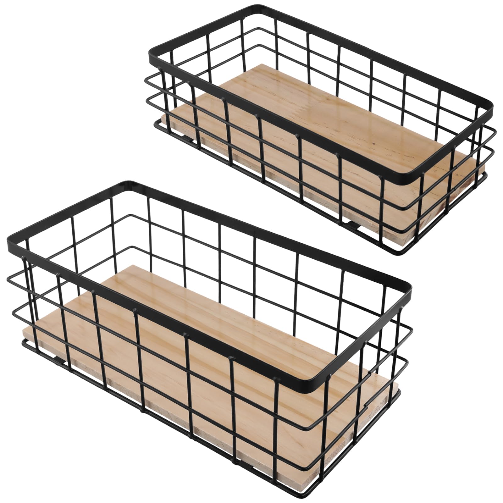 FUNSUEI Set of 2 Wire Storage Basket Bins with Hooks